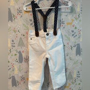 Carters Baby Boy 9 Months White Jeans w/ Removable Nautical Suspenders
